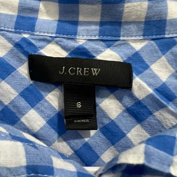 J. Crew blue white checkered gingham tie front boy shirt collared top size 6 - Picture 6 of 10